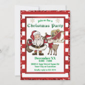 Santa und Rudolph Candy Cane Weihnachts-Party Einladung (Vorderseite)