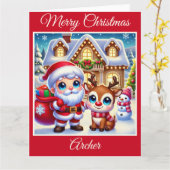 Santa und Rudolph der Rotnasen-Rentier Karte (Gelbe Blume)