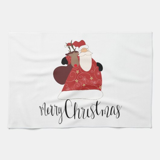 Santa und Rudolph Geschirrtuch (Horizontal)