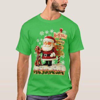 Santa und Rudolph im Volkskunststil T-Shirt