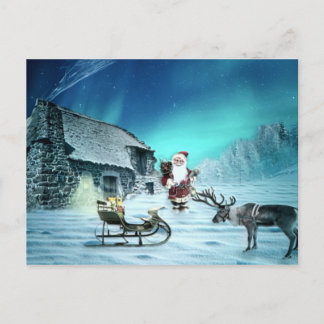Santa und Rudolph mit Schlitten Postkarte