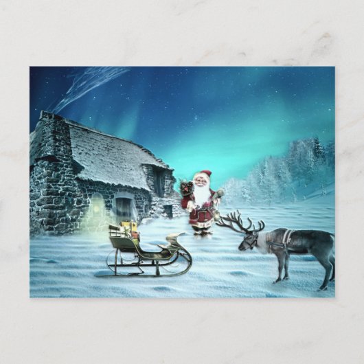 Santa und Rudolph mit Schlitten Postkarte (Vorderseite)