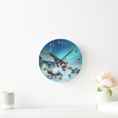 Santa und Rudolph mit Schlitten Runde Wanduhr (Zuhause)