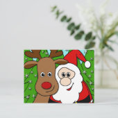 Santa und Rudolph selfie Feiertagspostkarte (Stehend Vorderseite)