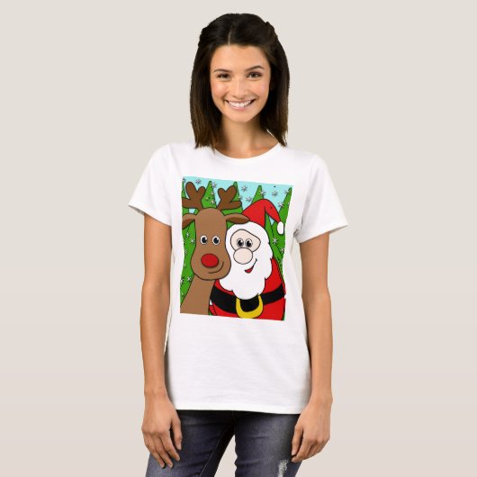 Santa und Rudolph selfie T-Shirt (Vorne ganz)
