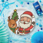 Santa und Rudolph weiß Pappteller (Party)