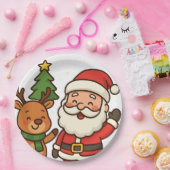 Santa und Rudolph weiß Pappteller (Party)