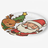Santa und Rudolph weiß Pappteller (Schrägansicht)