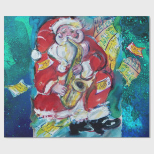 SANTA UND SAX, CHRISTMAS PARTY Night Blue Geschenkpapier