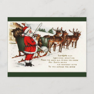Santa und Schlitten mit Rentier Postkarte