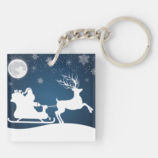 Santa und Schlitten mit Rentieren Schlüsselanhänger (Rückseite)
