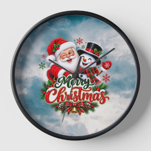 Santa und Schneemann Frohe Weihnachten Wanduhr
