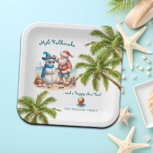 Santa und Schneemann Mele Kalikimaka Weihnachten Pappteller