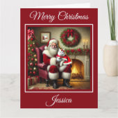 Santa und schöne weiße Katze Karte (Vorderseite)