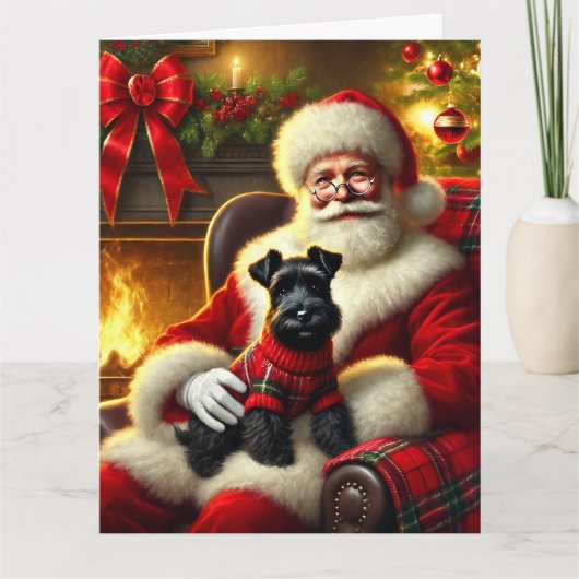 Santa und Scottish Terrier im festlichen Pullover Karte (Vorderseite)