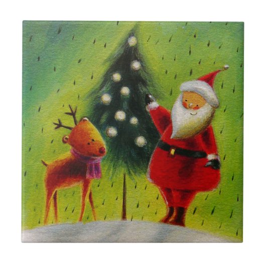 Santa und sein Rentier Fliese (Vorderseite)