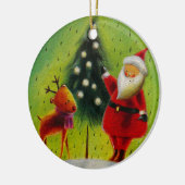 Santa und sein Rentier Keramik Ornament (Links)