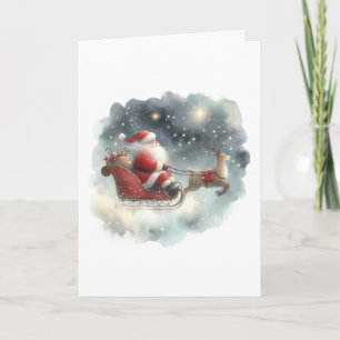 Santa und sein Schlitten am Nachthimmel Karte