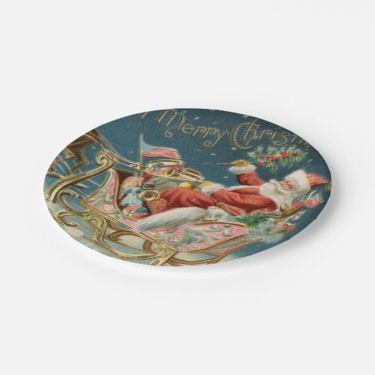 Santa und sein Schlitten klein Pappteller (Schrägansicht)