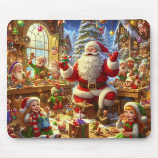 Santa und seine Elfen auf einem dicken Computermau Mousepad