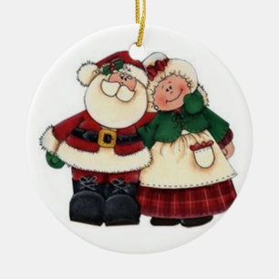 SANTA UND SEINE FRAU. KERAMIKORNAMENT