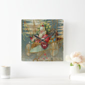 Santa und seine Phantastische Fliegermauer Quadratische Wanduhr (Zuhause)