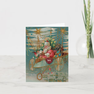 Santa und seine Phantastische Flugmaschinenkarte Feiertagskarte