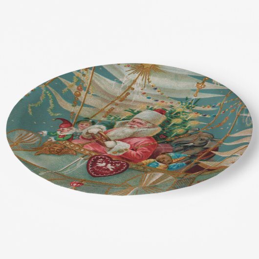 Santa und seine Phantastischen Papierflieger Telle Pappteller (Schrägansicht)