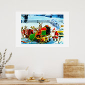 SANTA UND SEINE REINDEER, DIE VON DEN OM UNTERSTÜT POSTER (Küche)