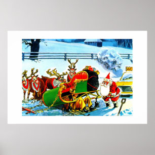 SANTA UND SEINE REINDEER, DIE VON DEN OM UNTERSTÜT POSTER