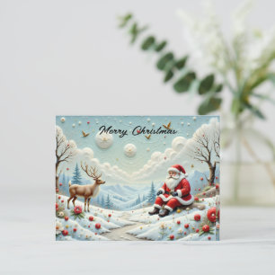 Santa und seine Rentiere in schneelandschaft Feiertagspostkarte