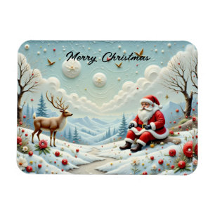 Santa und seine Rentiere in schneelandschaft Magnet