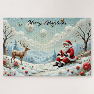 Santa und seine Rentiere in schneelandschaft Puzzle