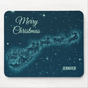 Santa und seine Rentiere Weihnachtsnacht Himmel Mousepad
