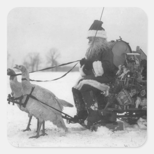 Santa und seine Türkei Rentier Quadratischer Aufkleber (Vorderseite)