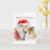 Santa und Sheltie Karte (Gelbe Blume)