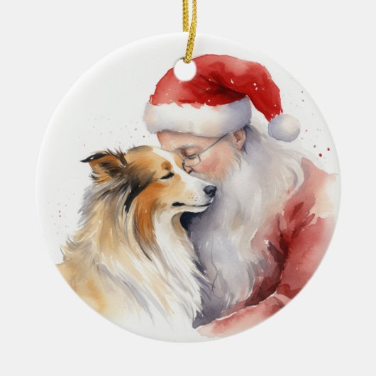 Santa und Sheltie Keramik Ornament (Vorne)