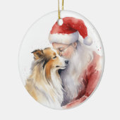 Santa und Sheltie Keramik Ornament (Links)