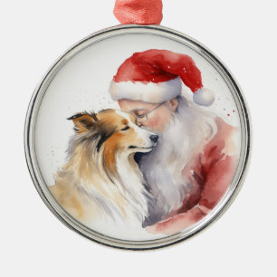 Santa und Sheltie Ornament Aus Metall