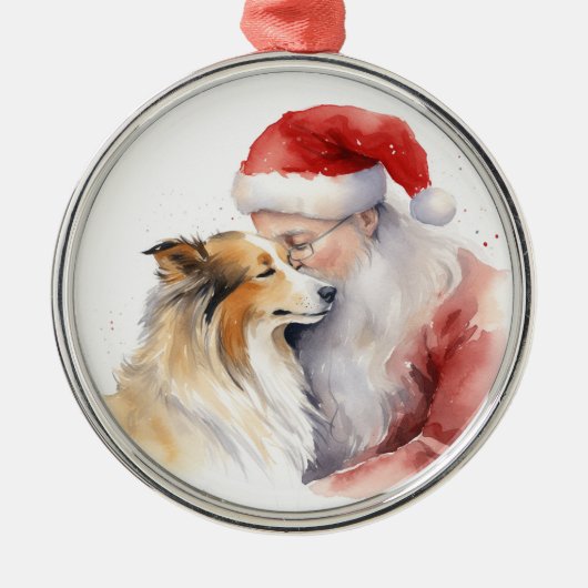 Santa und Sheltie Ornament Aus Metall (Vorne)