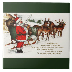 Santa und Sleigh mit Rentier Green Keramik Tile Fliese