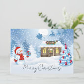 Santa und Sleigh Winter Szene Feiertagskarte (Stehend Vorderseite)