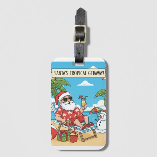 Santa und Snowman am Strand Gepäckanhänger (Vorderseite Vertikal)