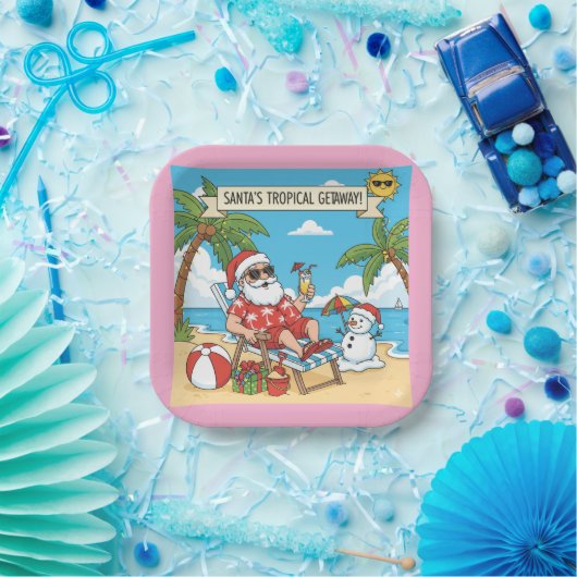 Santa und Snowman am Strand Pappteller (Party)