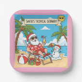 Santa und Snowman am Strand Pappteller (Vorderseite)