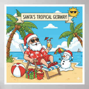 Santa und Snowman am Strand Poster