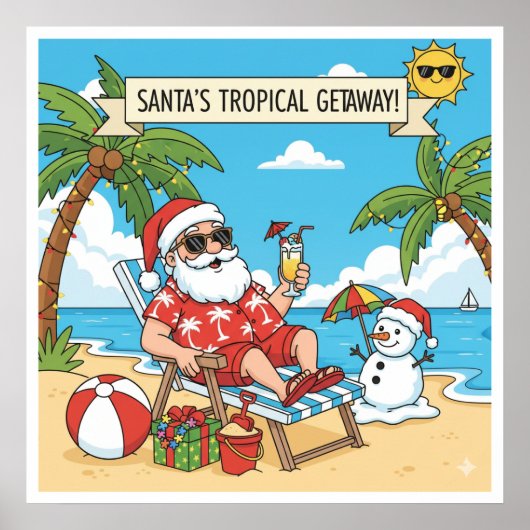 Santa und Snowman am Strand Poster (Vorne)