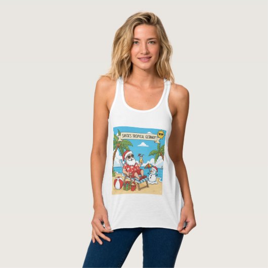 Santa und Snowman am Strand Tank Top (Vorderseite Vollansicht)