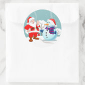 Santa und Snowman Runder Aufkleber (Tasche)
