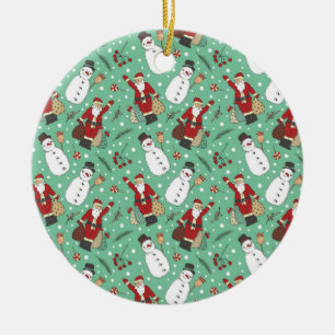 Santa und Snowmen Keramik Ornament